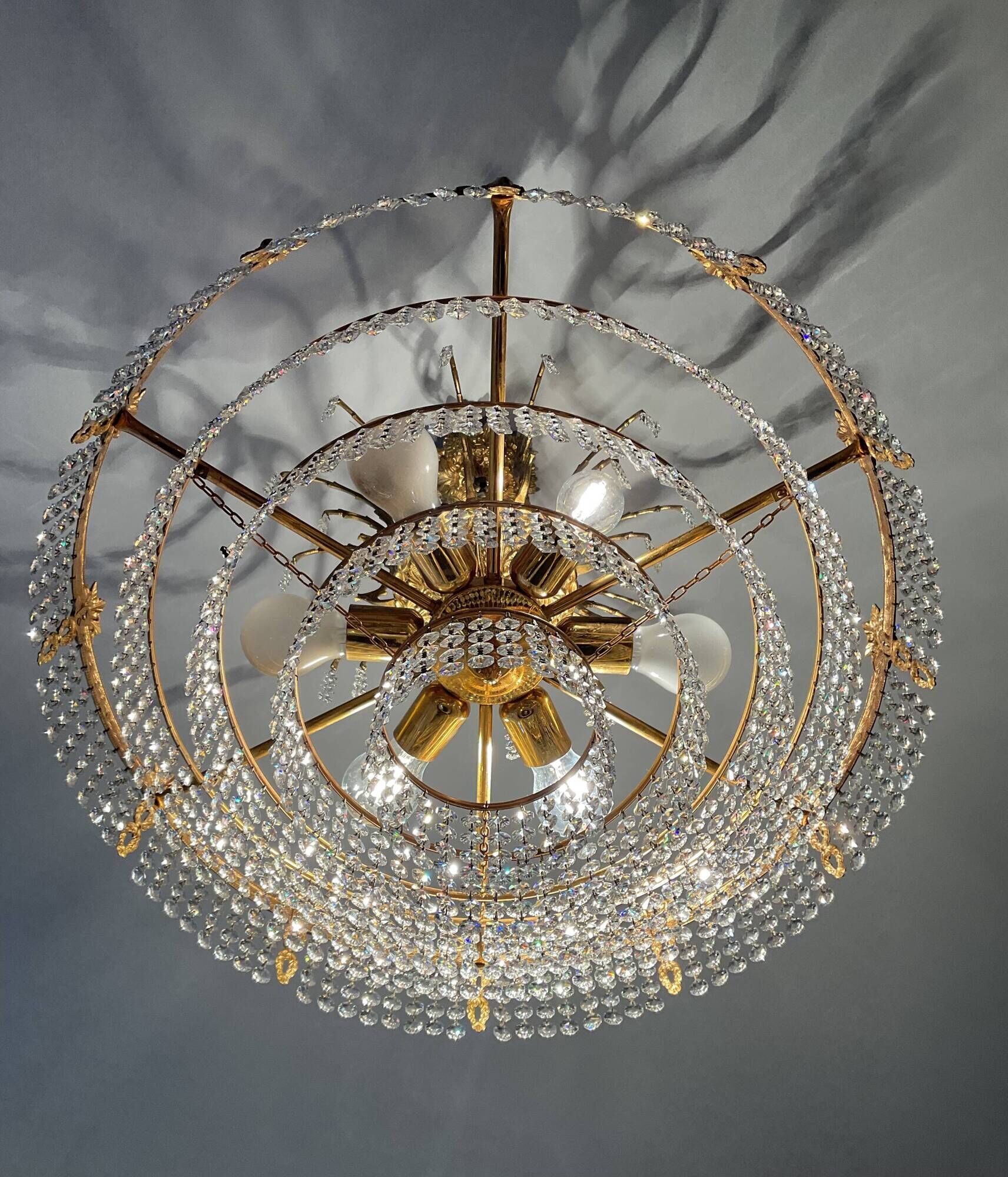 Old bronze waterfall chandelier with crystal tassels