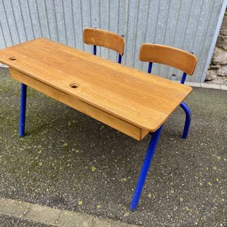 pupitre Bureau d'écolier banc vintage industrial style school desk french