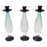 Set of Three Aquamarine and Brown Murano Glass Candleholders, Italy