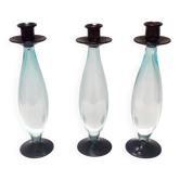 3 bougeoirs en verre de Murano aigue-marine et marron, Italie