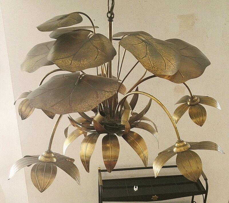 Chandelier, 10 light lights, water lily, brass