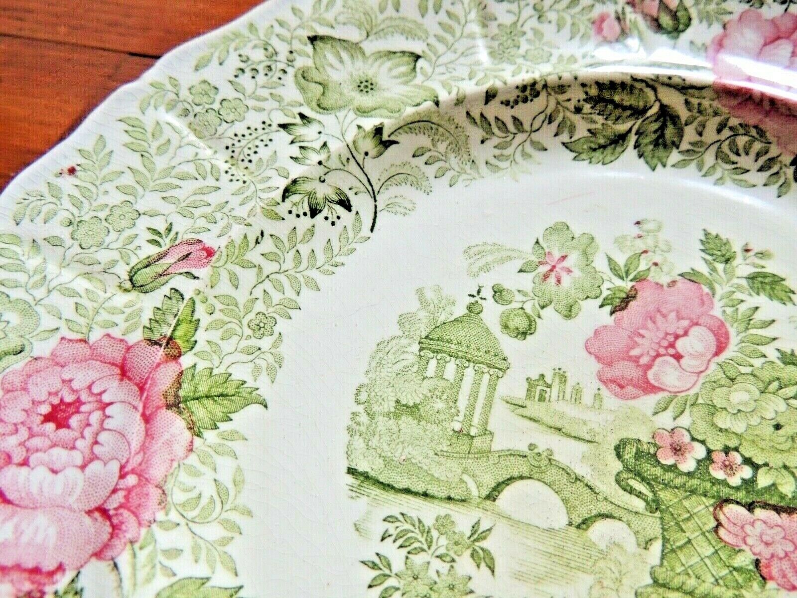 Faience plate of Creil Montereau XIXth green and pink decoration