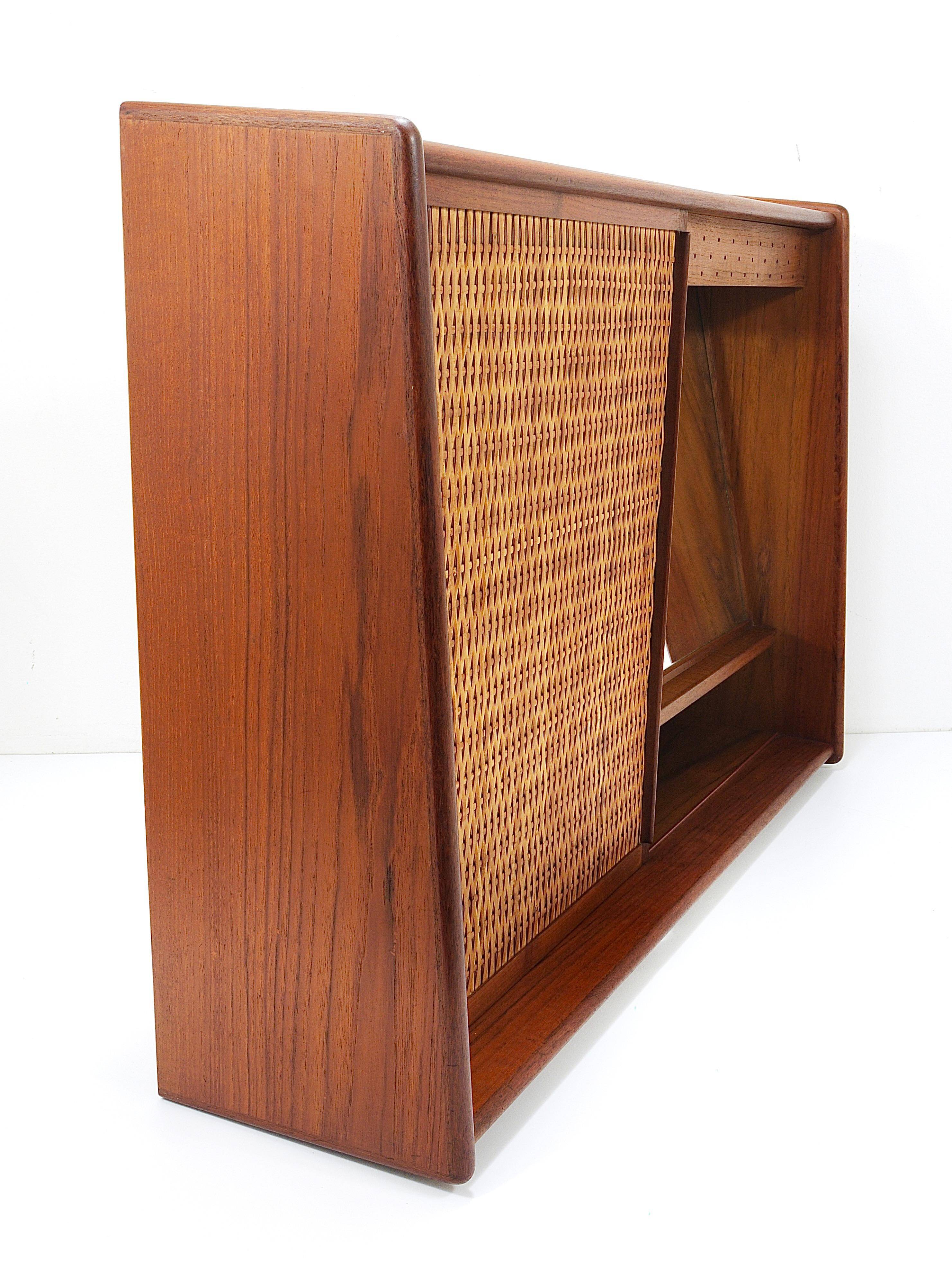 Arne Wahl Iversen Wall Mirror & Shelf Cabinet, Teak & Cane for Brenderup Denmark