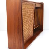 Arne Wahl Iversen Wall Mirror & Shelf Cabinet, Teak & Cane for Brenderup Denmark