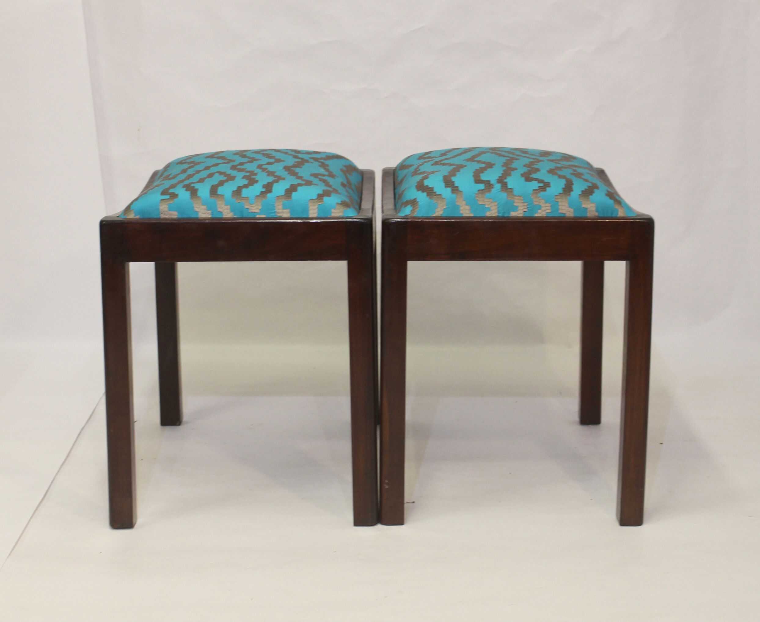 Pair of 50s/60s designer stools in jacquard fabric.