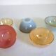 5 vintage Arcopal Harlequin teacups with saucers