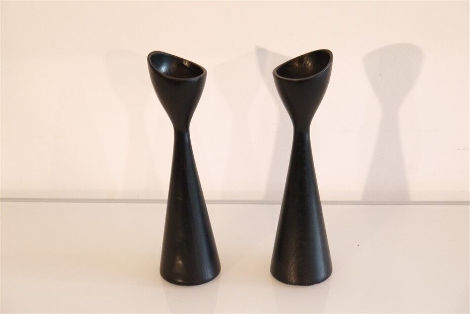 Pair of vintage Scandinavian wooden candle holders