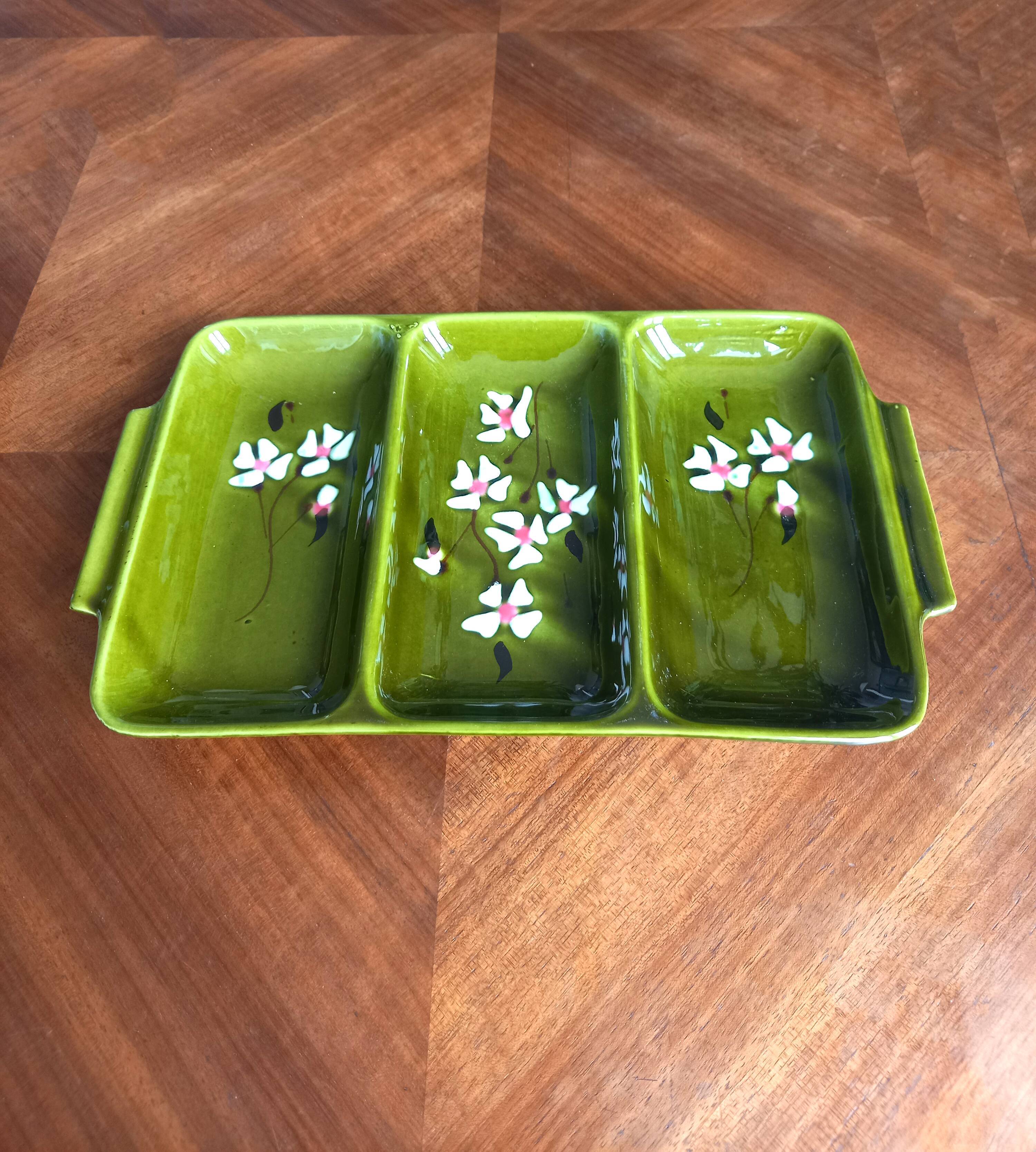 Former servant 3 compartments Glazed ceramic Signed Poët-Laval Vintage pottery 50s