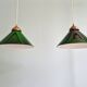 Pair of conical green opaline pendant lights, Art Deco style
