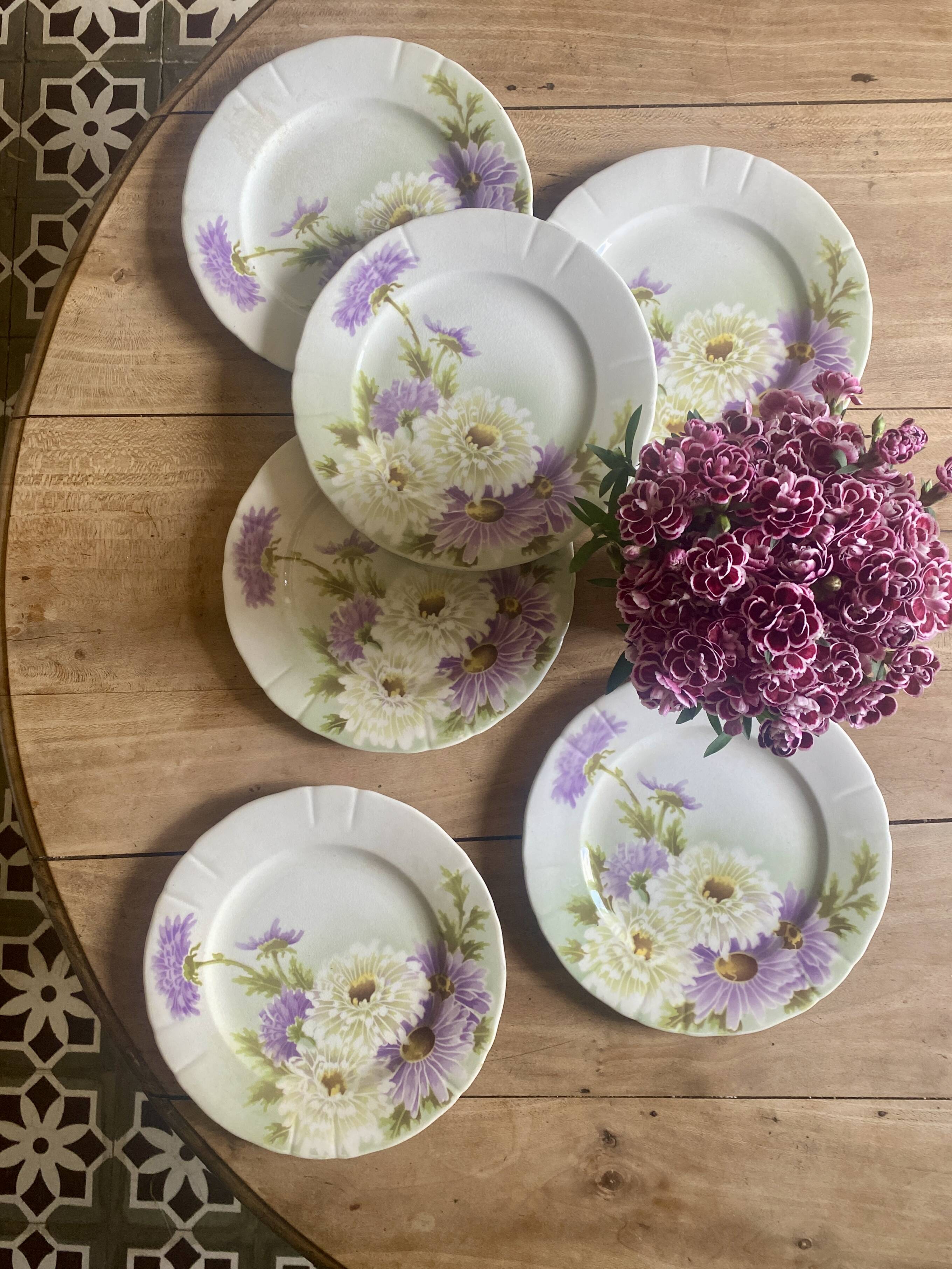 Set of 6 old flat plates - Reine Marguerite de KG Lunéville -