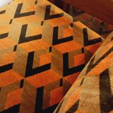 Pair of vintage walnut and velvet fabric sleigh armchairs from the 70s