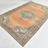6x9 Antique Vintage Orange & Greeb Turkish Rug, 182x286Cm