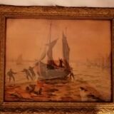 Peinture à l'huile ancienne, marine