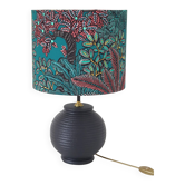 Lampe vintage, pied noir et abat-jour motif jardin tropical