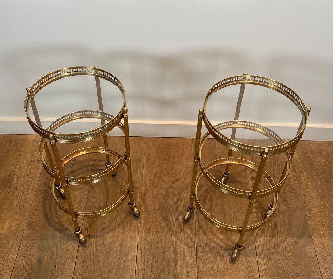 Pair of Art Deco Round Rolling Tables with Removable Tops, Maison Jans