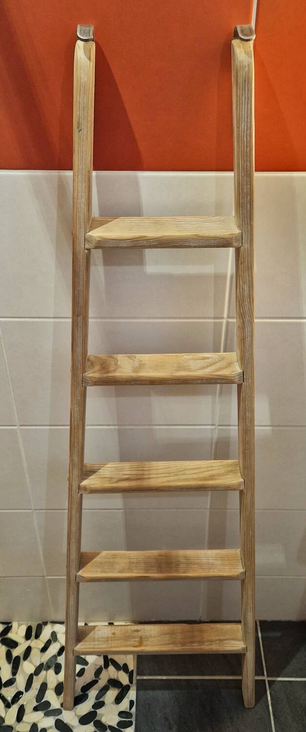 Vintage pine towel rack shelf ladder