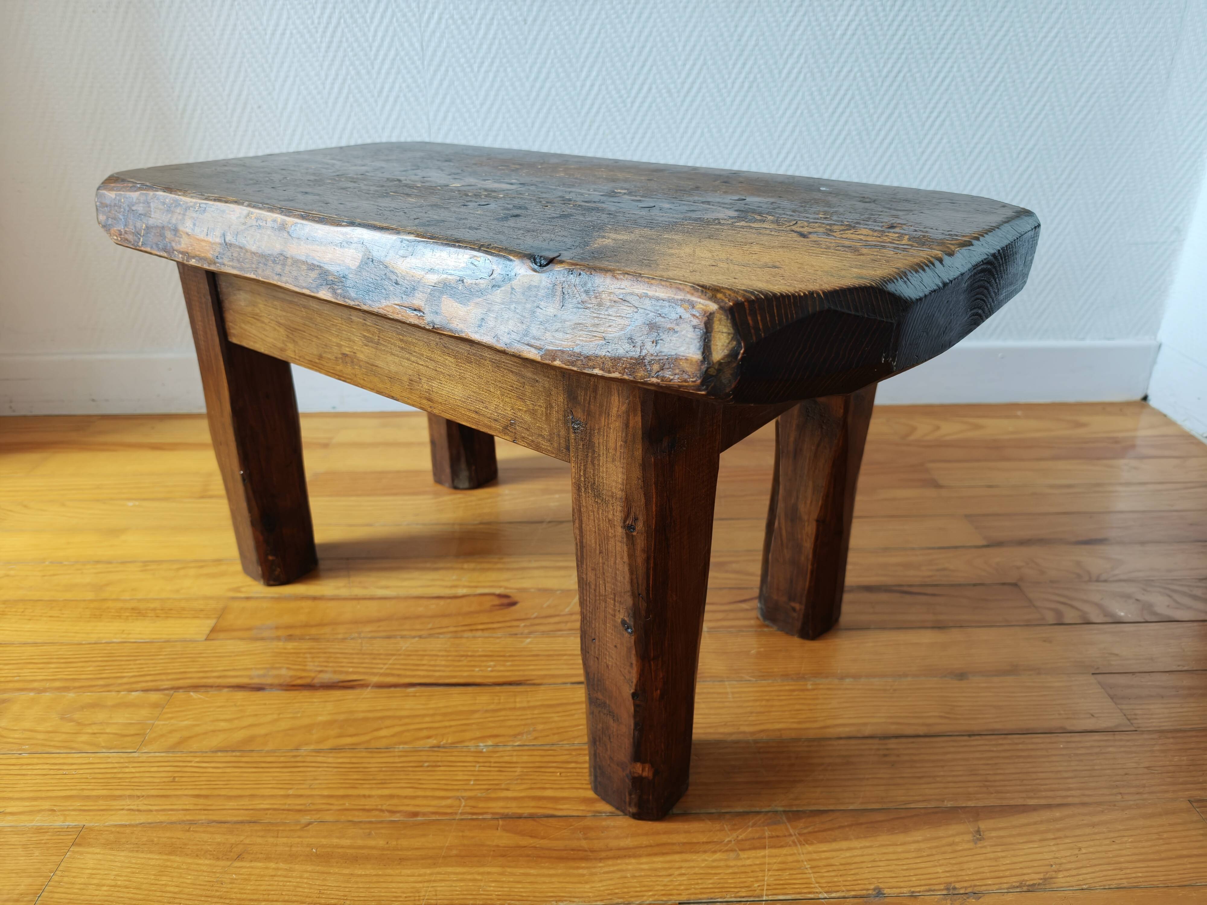 Brutalist coffee table made of solid wood – Handcrafted – 1960s-70s