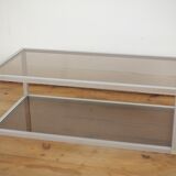 Aluminium coffee table and smoked glasses, France, circa 1980