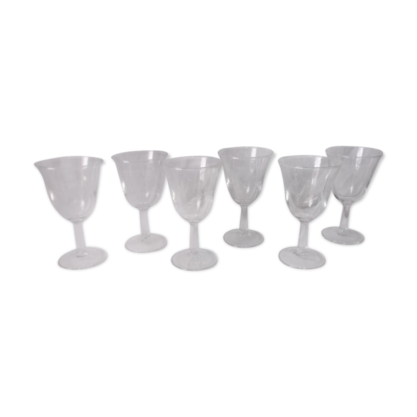 Set of 6 antique decorated wine glasses.