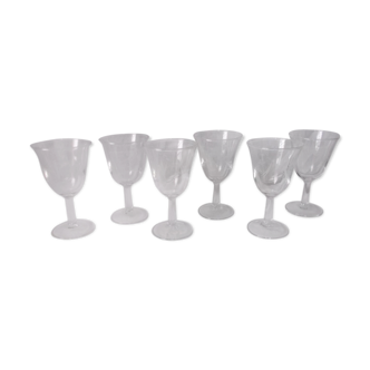 Set of 6 old wine glasses decorated