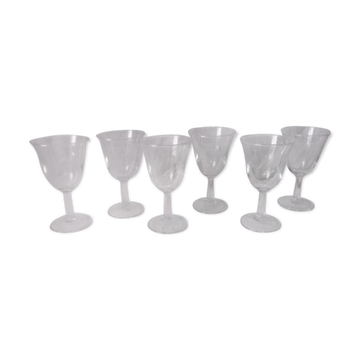 Set of 6 antique decorated wine glasses.