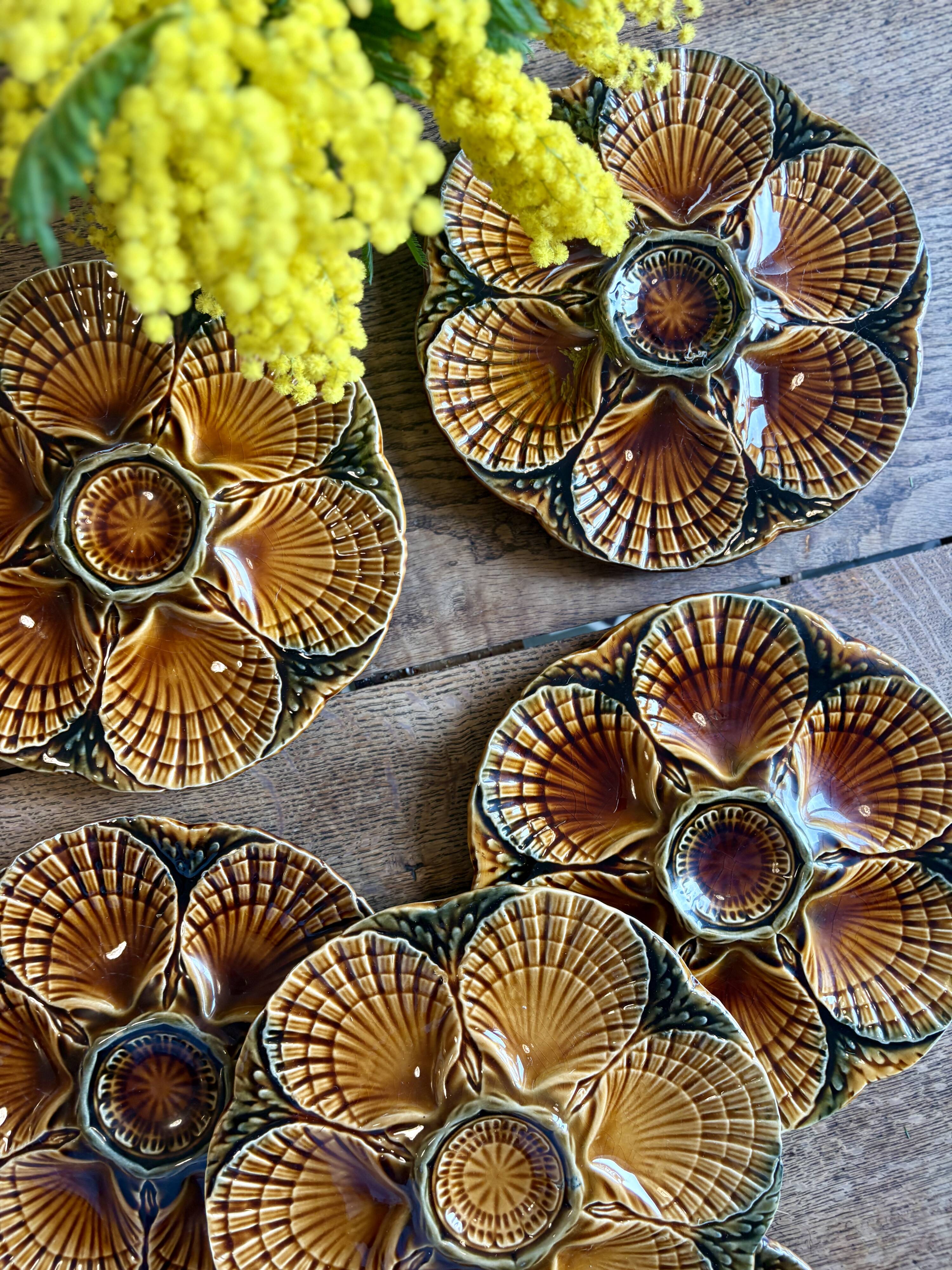 Set of 6 vintage ceramic oyster plates - Sarreguemines -