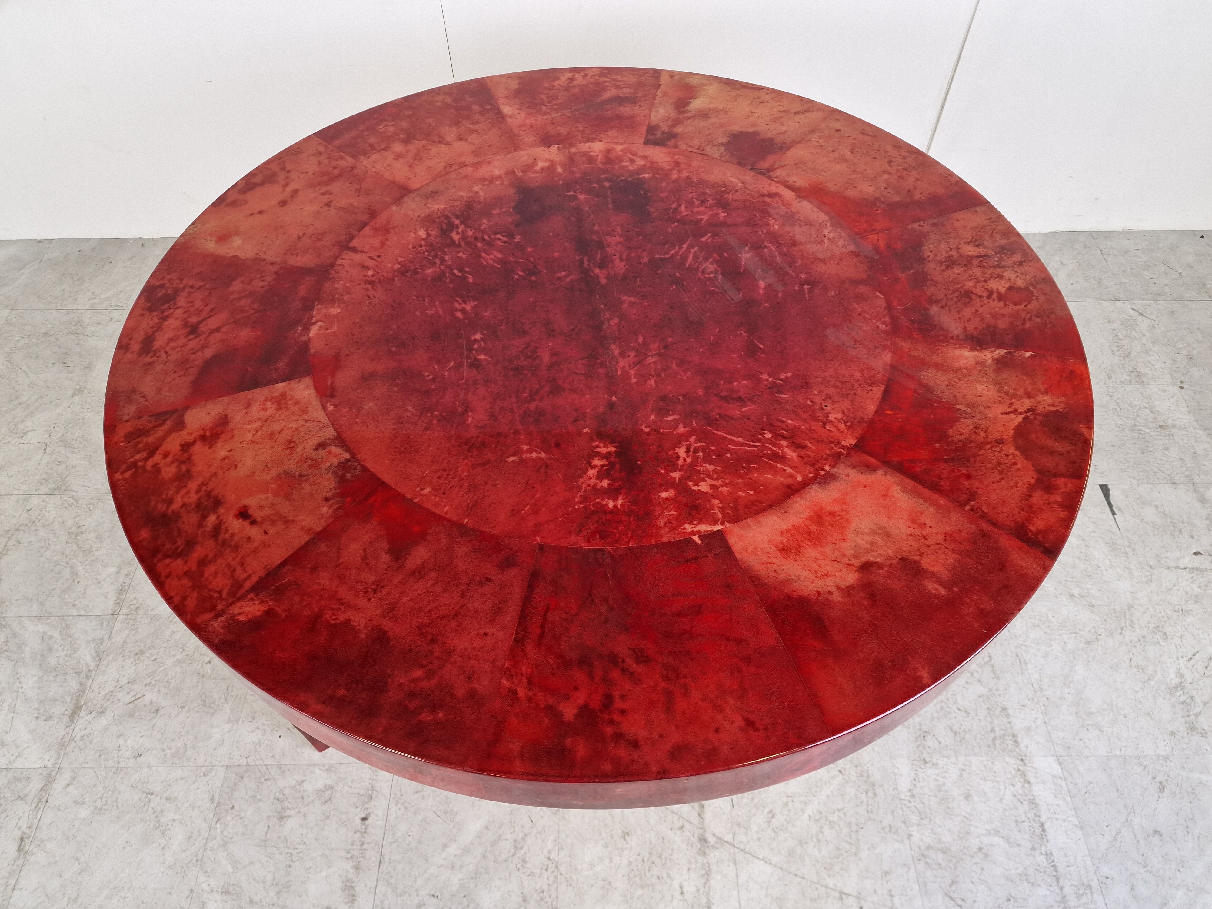 Italian red lacquered Goatskin / Parchment dining table by Aldo Tura, 1960s