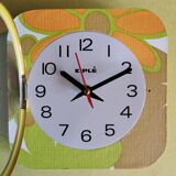 Vintage silent wall pendulum clock from the 60s square "Kiulé flowers"