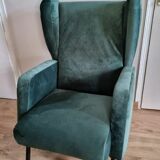 Vintage velvet green armchair with ears