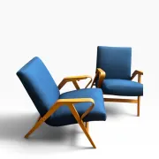 Set of 2 blue lounge chairs restored by František Jirák for Tatra Nabytok.