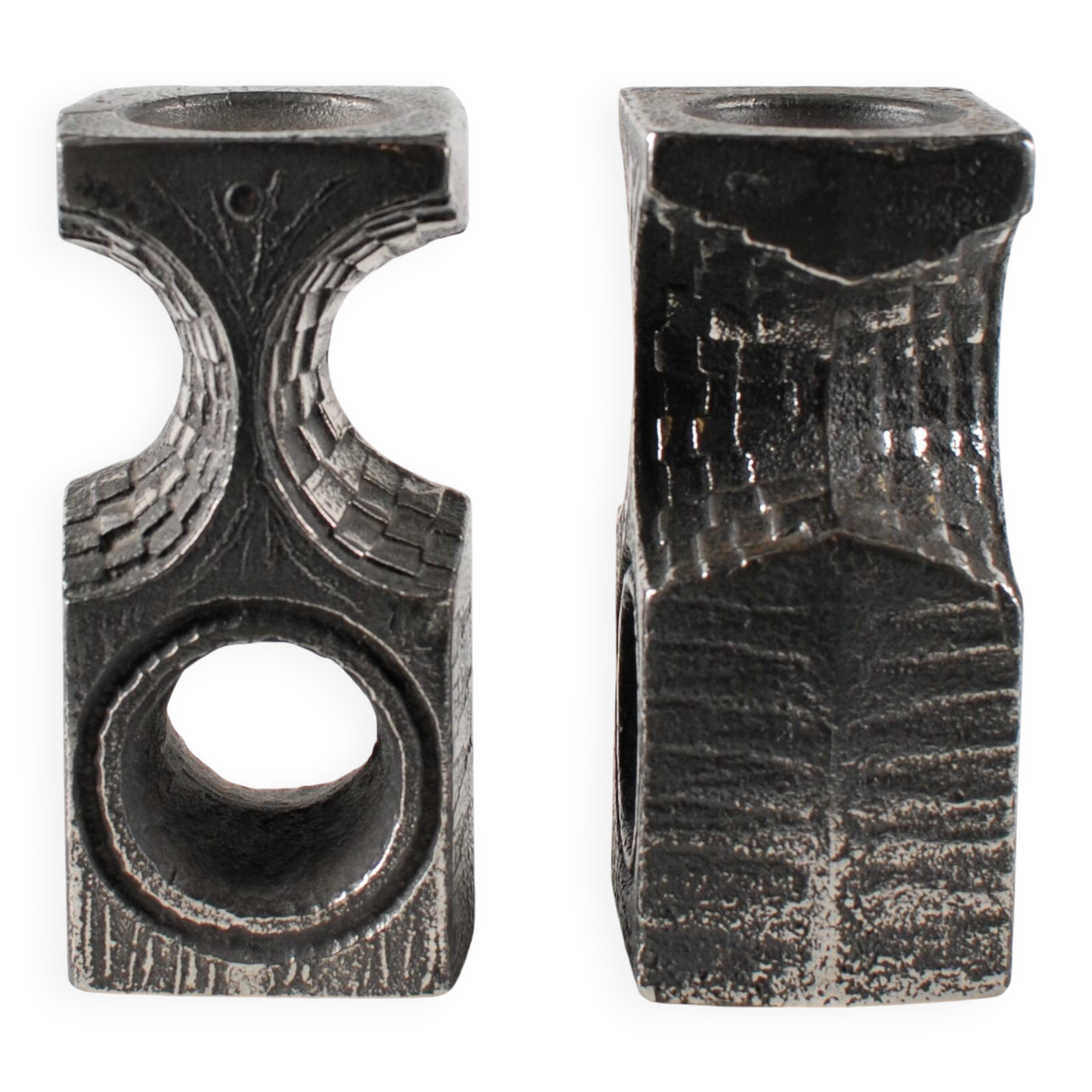 Brutalist candle holders by Olav Joa for Polaris — Steel Art series.