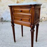 Table de chevet style Louis XVI, marbre de Carrare et acajou