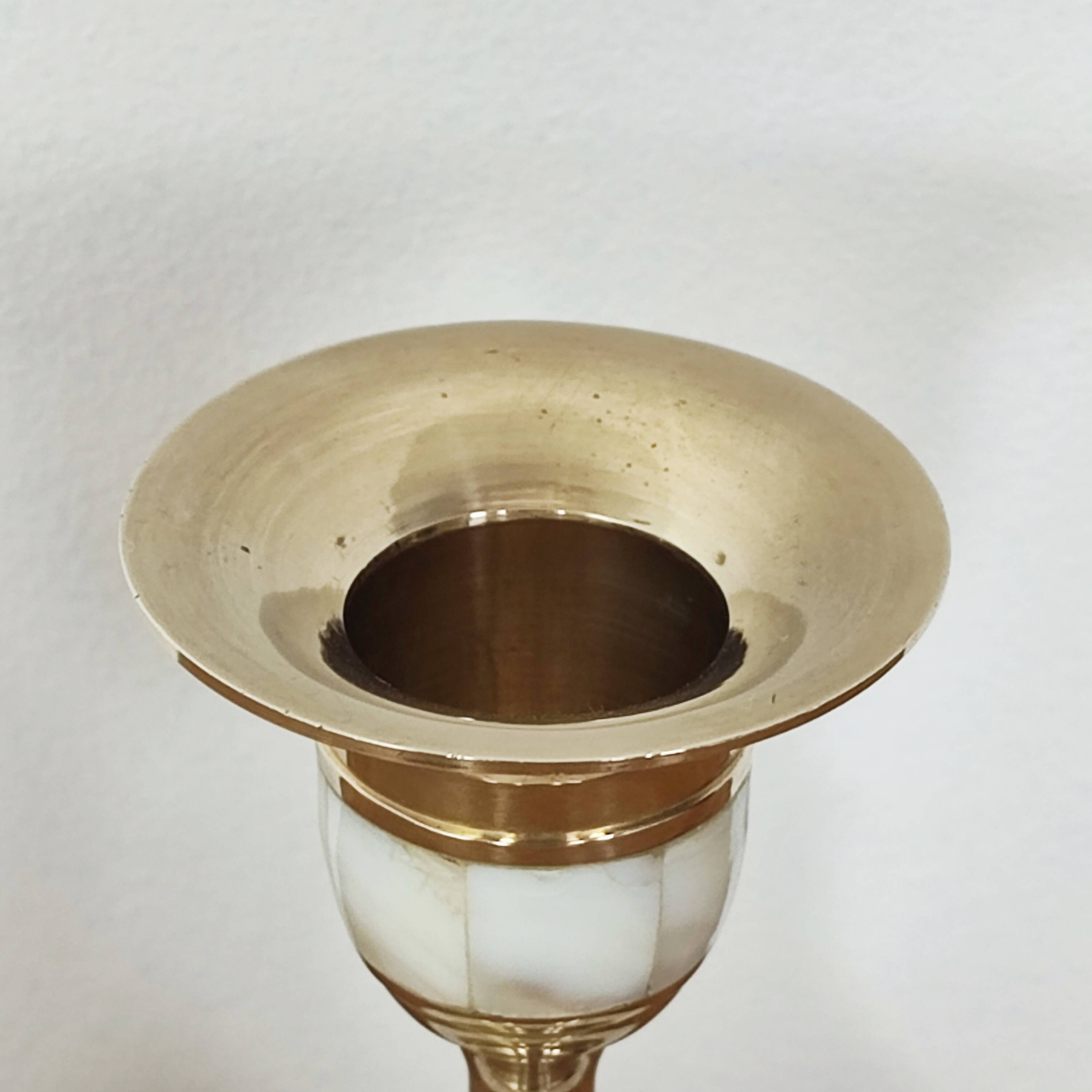 Brass and mother-of-pearl candle holders