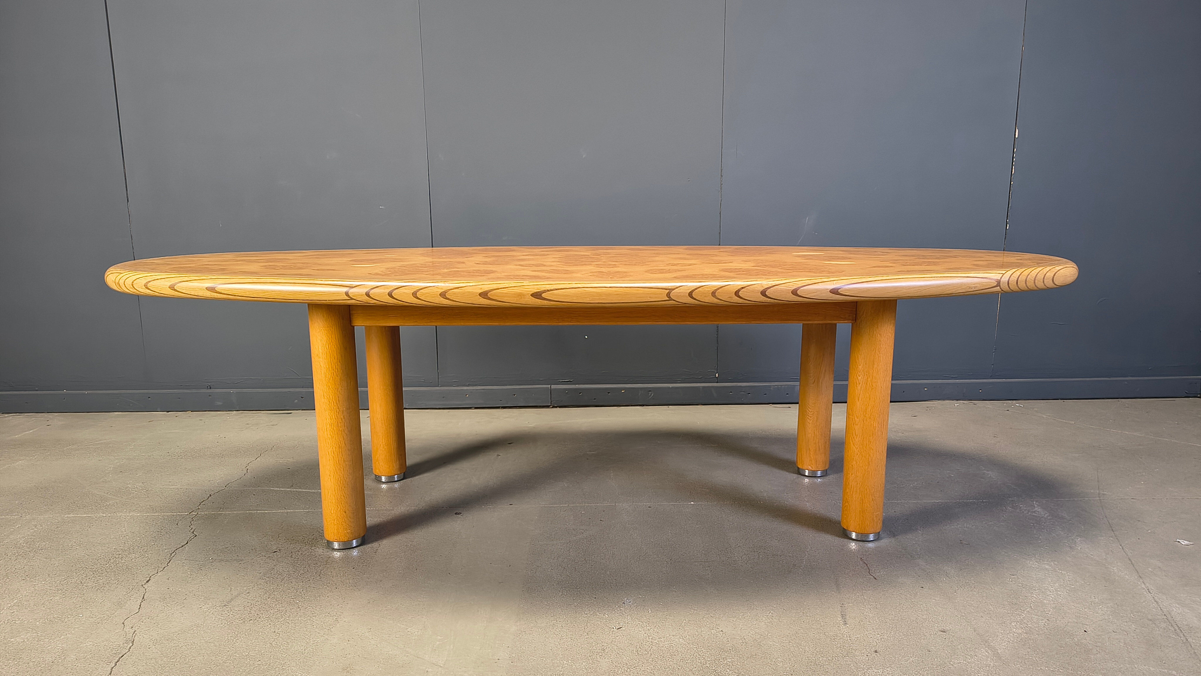 XXL dining table in burl and elm wood, 1980s