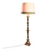 Antique wooden candlestick in gilded wood and fabric, Italy, 20th century