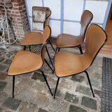 4 vintage chairs in skaï and metal base from the 60s