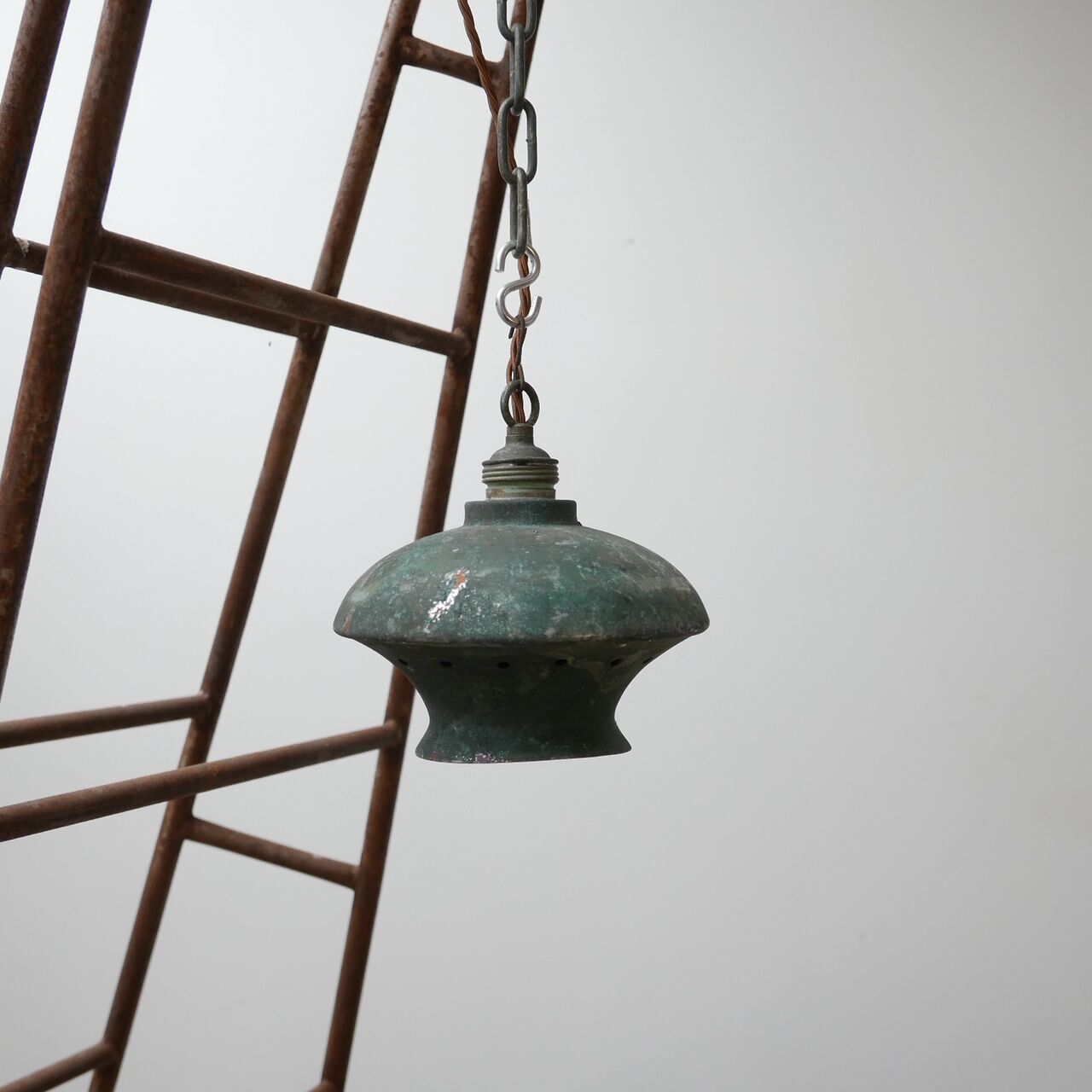 Verdigris Mid-Century Metal Hanging Pendants
