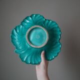 empty ceramic fruit bowl barbotine cabbage leaf vintage made in France retro