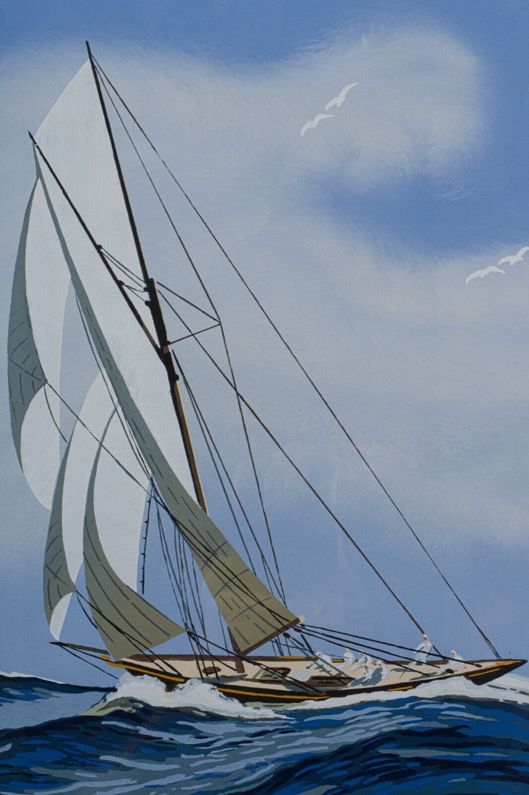 Stencil gouache by leon haffner representing a regatta boat