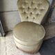 Green velvet toad armchair with vintage fringes
