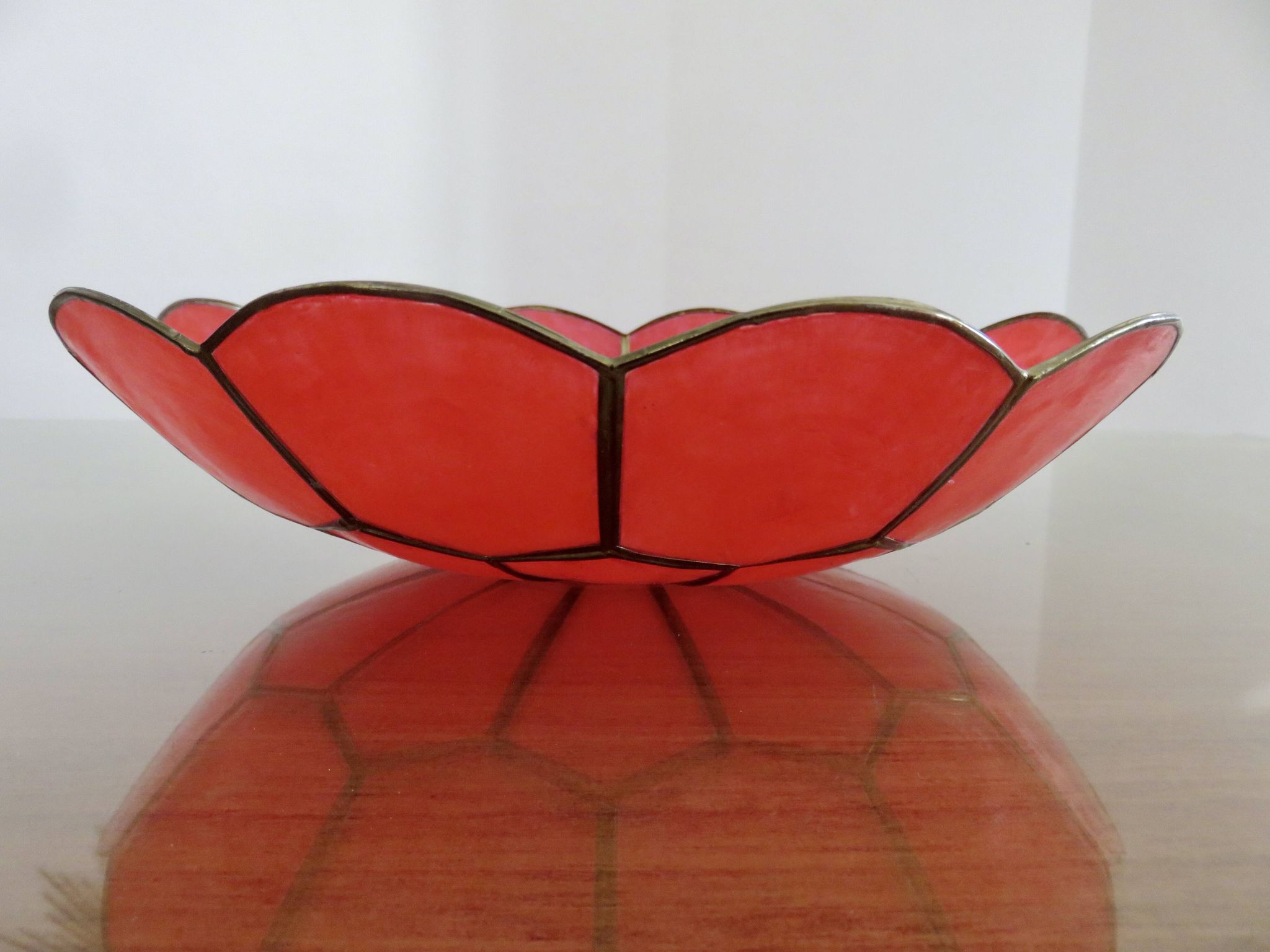 Pocket, cup, in red capiz mother-of-pearl and brass 1970