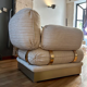 Pair of armchairs by Thibier in brass and wool France 1978
