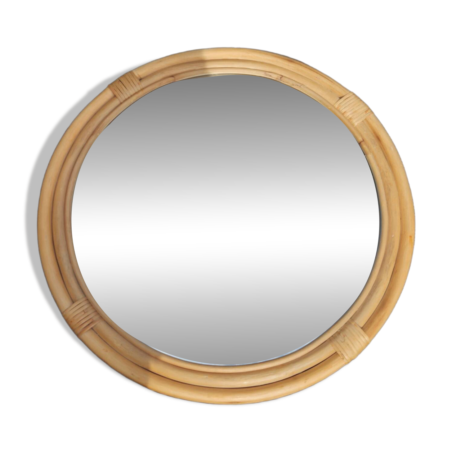 Large round bamboo mirror