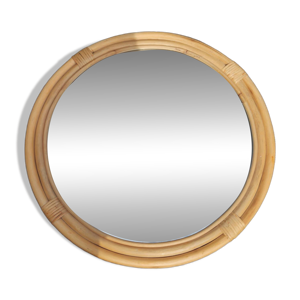miroir rond en bambou