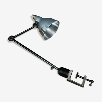 French Mazda clamp lamp with aluminum shade from the 1930s