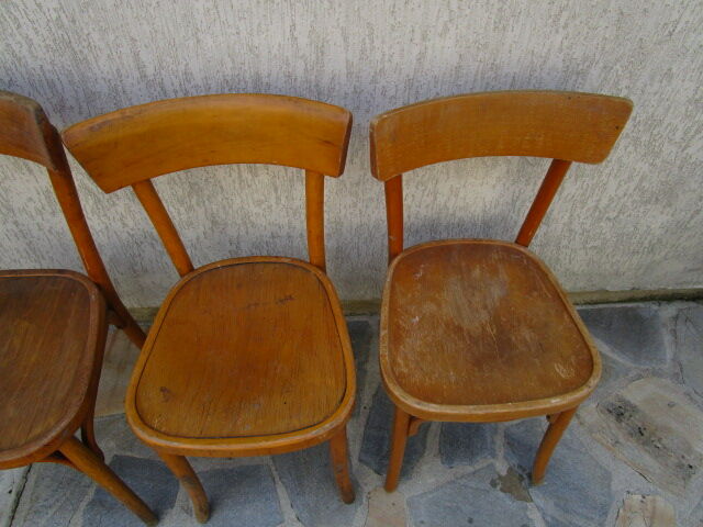 3 old wooden bistro chairs