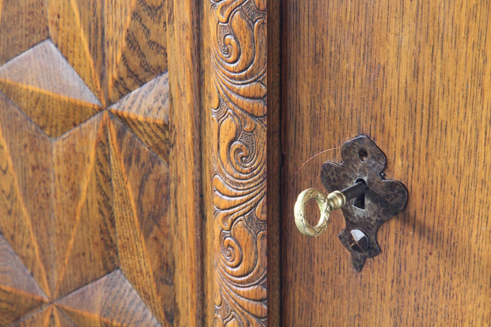 Vintage Danish Baroque Brutalist Style Oak Cabinet 1960s