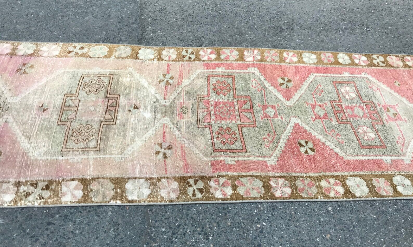 Handmade Distressed Oushak Runner Rug