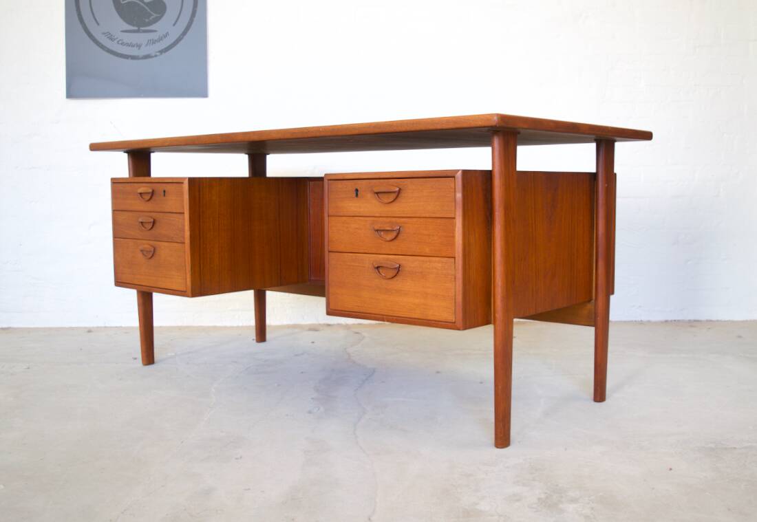 FM60 Executive Desk in Teak by Kai Kristiansen for Feldballes Møbelfabrik, 1960s