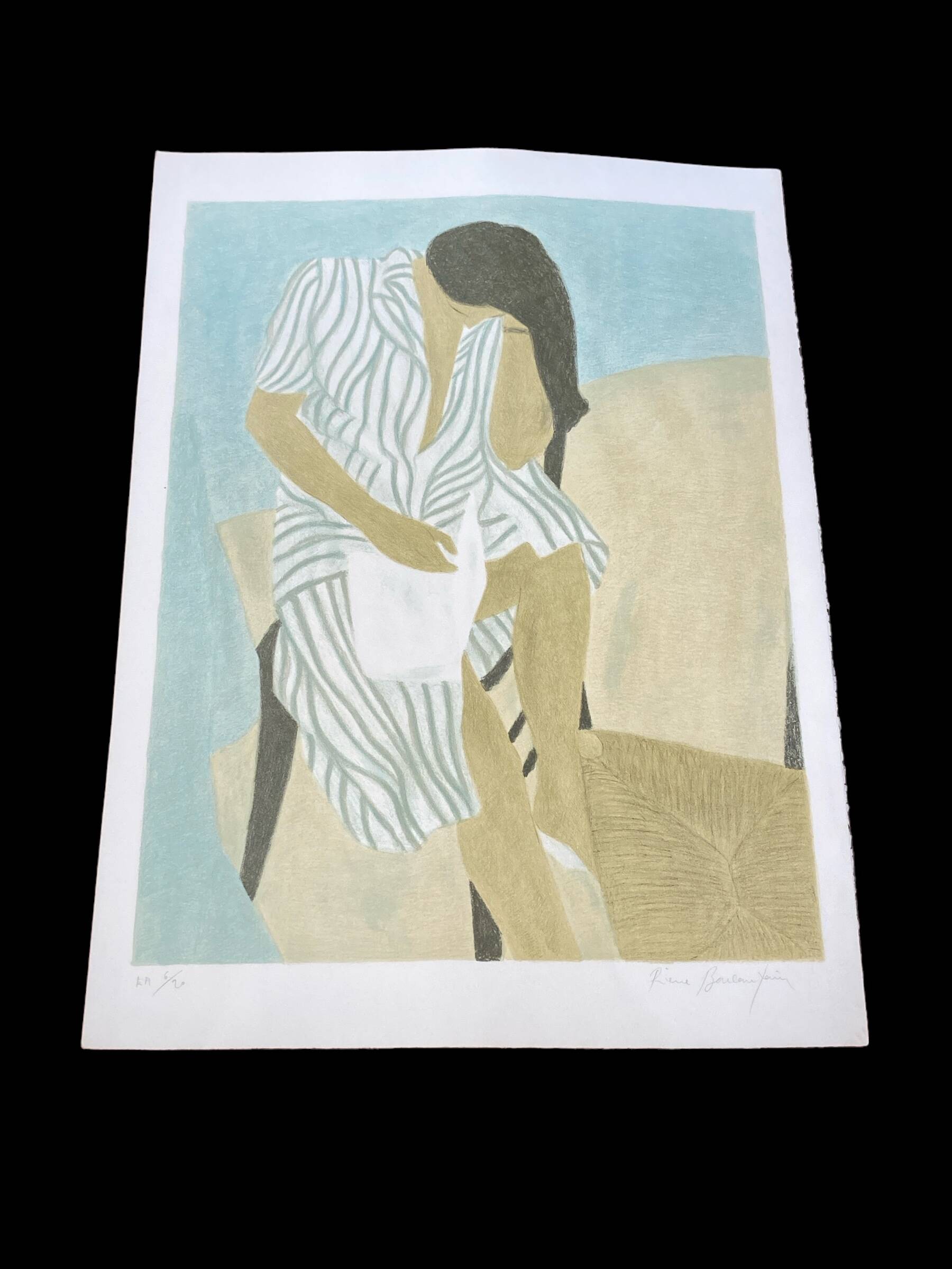 Lithographie couleur intitulée "La robe rayée"et signé Pierre Boncompain